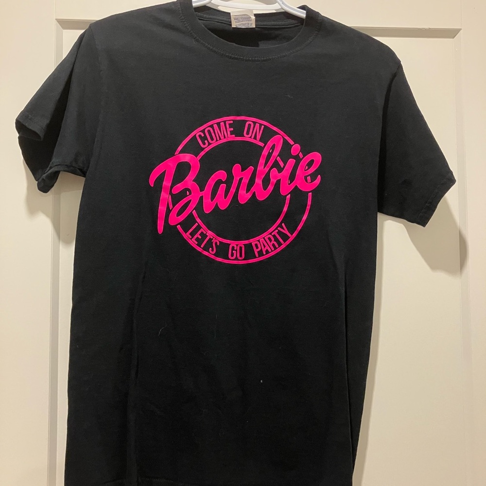 Barbie Women’s Tee with Pink Logo on Black